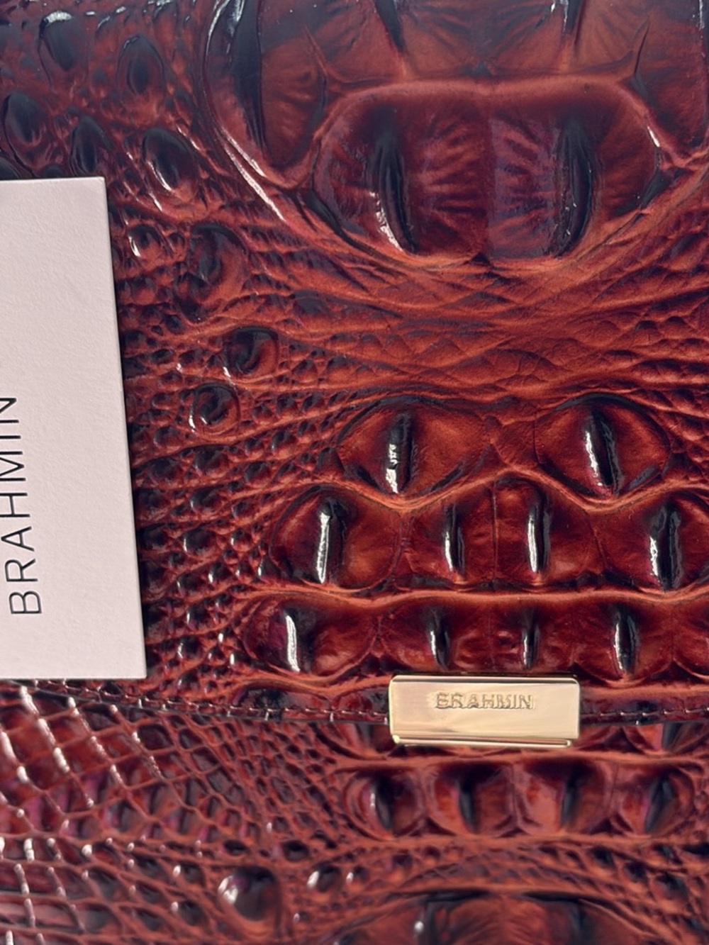 Brahmin Dark Brown Croc-Embossed Top-Handle Satchel - Picture 2 of 7